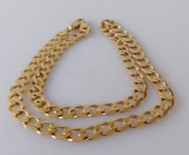 A yellow gold flat curb-link necklace with lobster clasp, 46 cm, hallmarked, 25.3g