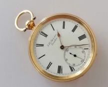 An Edwardian open-faced key-wind gold-cased pocket watch with Roman numerals