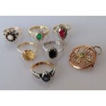 A selection of six gem-set rings, all set in 9ct gold, various sizes, all hallmarked, 26.5g (6)
