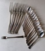 An assortment of six Danish silver dinner forks by Sorensen, 20.5 cm and twelve 830 tea spoons