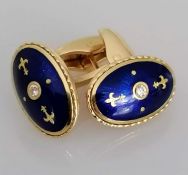 A Faberge, Victor Mayer gold and blue enamel fleur-de-lys oval pair of cufflinks