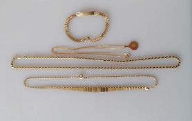 A yellow gold bib necklace, 38 cm; a rope-twist neck chain, 48 cm; a fine chain 'Gemini' pendant,