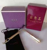 A white and yellow metal fountain pen with iridium point, 11.5 cm with Asprey & Garrard packaging
