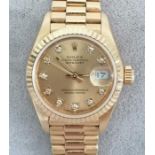A ladies Rolex Oyster Perpetual Datejust model 69178, 18ct gold case, 26mm excluding crown