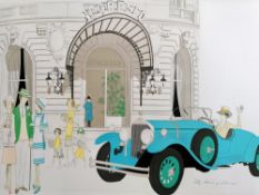 Denis-Paul Noyer (French b.1940), Mercedes Cabriolet & Hotel Negresco, lithograph, unframed, signed