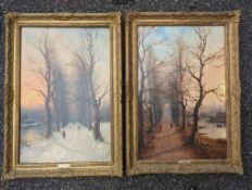 N H Christiansen (1850-1932) a pair of winter scenes, oil on canvas, each 59 x 39 cm