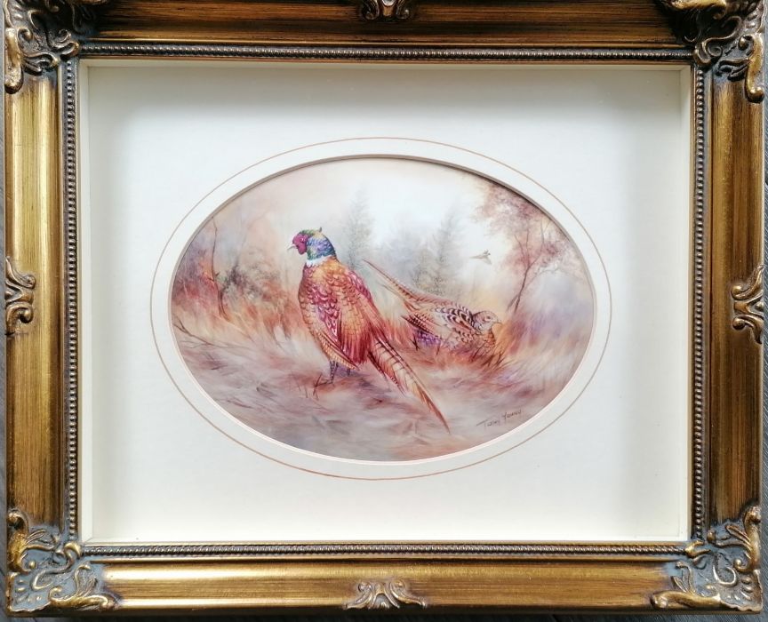 Two Toby Young hand-painted porcelain scenes, framed, mounted and signed,  - Image 4 of 10