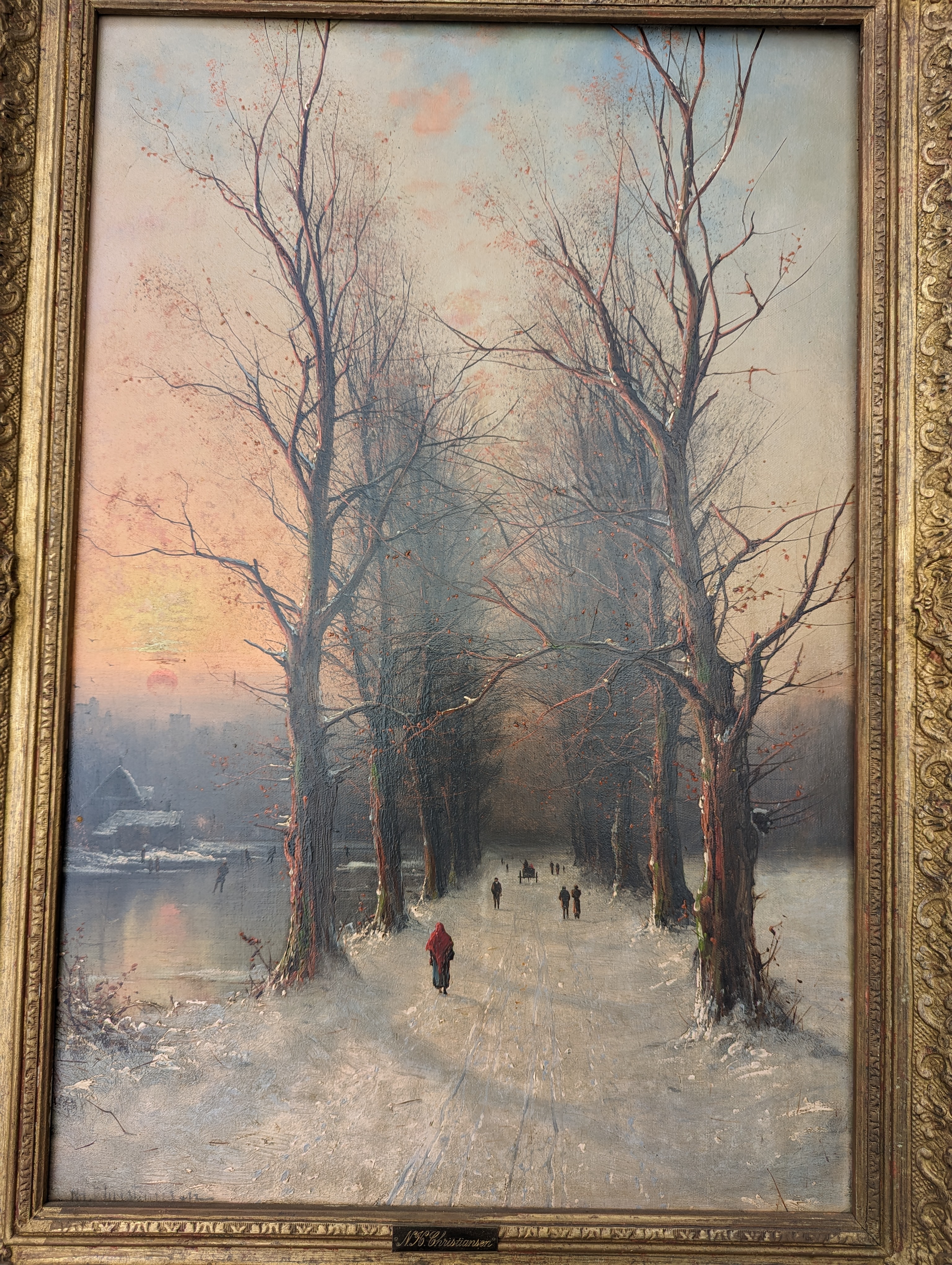 N H Christiansen (1850-1932) a pair of winter scenes, oil on canvas, each 59 x 39 cm - Image 2 of 7