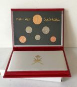 A cased Sultanate of Oman 20th National Day Anniversary commemorative proof set of six coins