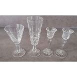 A set of eight Waterford Crystal wine or water glasses, 16 cm H and six champagne flutes, 20.5 cm H