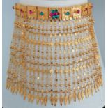 A high carat gold bib choker necklace with semi-precious stone decoration, 14.5 cm x 19cm, 88g