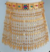 A high carat gold bib choker necklace with semi-precious stone decoration, 14.5 cm x 19cm, 88g 