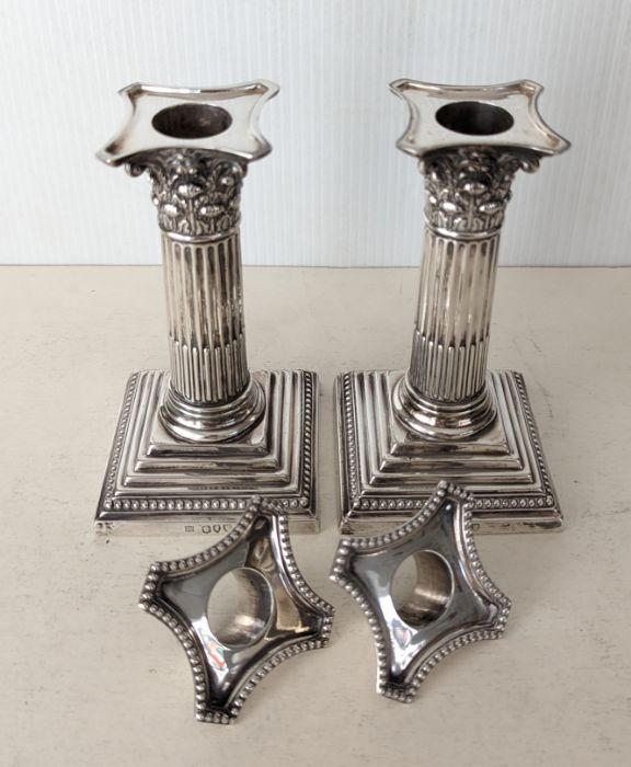 A pair of late Victorian silver candlesticks in the form of Corinthian columns, stepped bases - Image 3 of 3