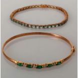 A tourmaline line or tennis bracelet on a 9ct gold claw setting, each stone 3 x 2mm, box clasp