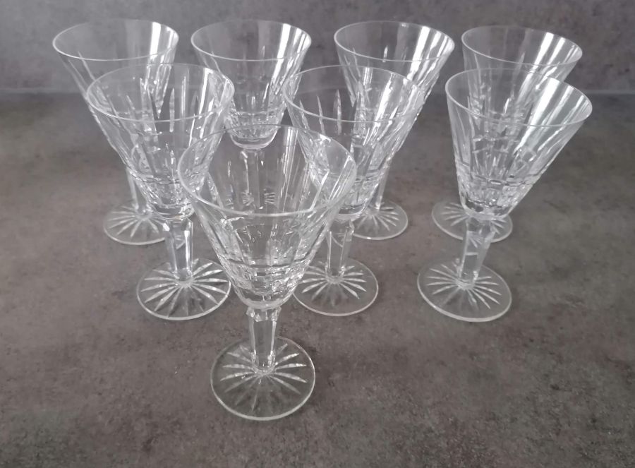 A set of eight Waterford Crystal wine or water glasses, 16 cm H and six champagne flutes, 20.5 cm H - Image 2 of 6