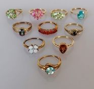 A selection of ten gem-set gold rings, sizes N, O, all hallmarked 9ct, 22g (10)