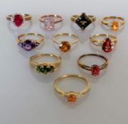 An assortment of ten gem-set gold rings, mixed sizes, all hallmarked 9ct, 26.2g (10)