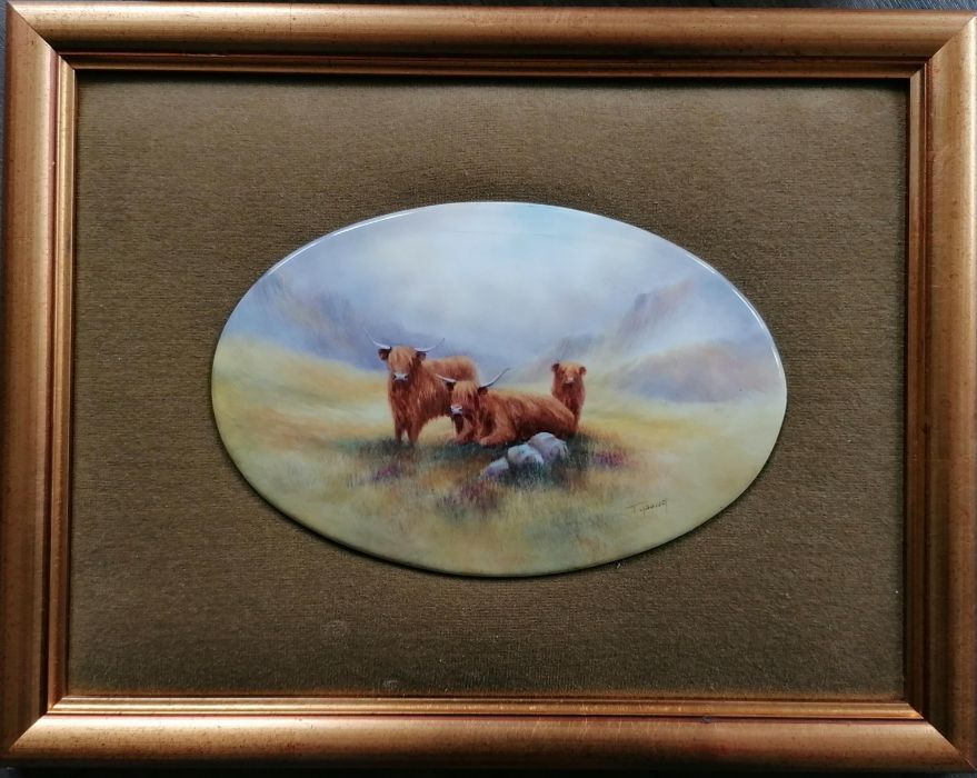 Two Toby Young hand-painted porcelain scenes, framed, mounted and signed,  - Image 3 of 10