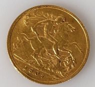 An Edwardian gold half-sovereign, 1907