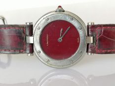 A Santos de Cartier quartz wristwatch with stainless steel case, ox blood face, dial 22mm without cr
