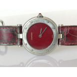 A Santos de Cartier quartz wristwatch with stainless steel case, ox blood face, dial 22mm without cr