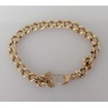 A 9ct yellow gold curb-link bracelet, 16 cm, hallmarked, lobster clasp faulty, 16.2g