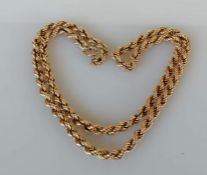 An Italian gold rope-twist neck chain, 51 cm, hallmarked 9ct, 17.3g