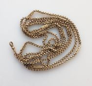An Edwardian rose gold belcher fob chain with lobster clasp, 140 cm, stamped 9ct