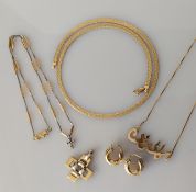 An Italian gold choker with herringbone links, 40 cm; another choker pendant in bi-gold