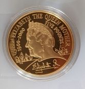 A Queen Mother Centenary gold proof crown £5 issued by The Royal Mint with CAO no. 1788/3000