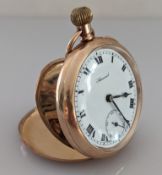 A George V 9ct rose gold stem-wind open face pocket watch with Roman numerals, dial 37mm