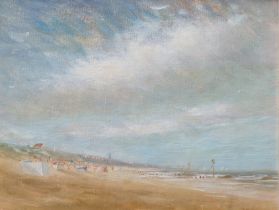 Peter Jamieson, BEACH SCENE, oil on board, framed, mounted and signed bottom right, 25 x 30 cm