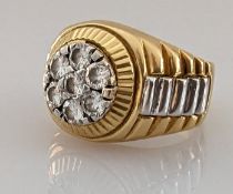 A gent's 18ct yellow and white gold diamond cluster signet ring