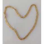 A yellow gold Italian fancy-link neck chain with lobster clasp, 36 cm, stamped 750, 18.3g