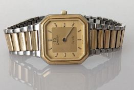 A Vintage Omega De Ville quartz wristwatch with square dial, 15mm, with two-tone champagne dial