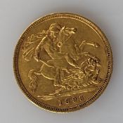 A late Victorian half gold sovereign, 1893