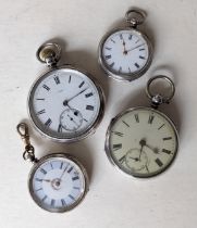 Two Edwardian French etched silver-cased key-wind fob watches, one in working order, each face 30mm