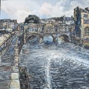 Robert William Hill (1932-1990), POULTENEY BRIDGE, BATH, oil on hardboard, 122 x 122 cm