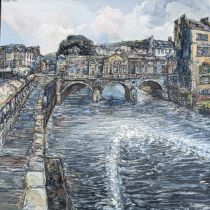 Robert William Hill (1932-1990), POULTENEY BRIDGE, BATH, oil on hardboard, 122 x 122 cm