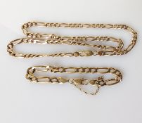 An Italian 9ct rose gold fancy-link neck chain, 50 cm, import marks and a similar bracelet 