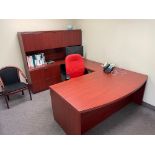 OFFICE INCLUDING: 71" DESK, 47" SIDE TABLE, 71" REAR DESK W HUTCH AND 2 DRAWERS, PLUS GLOBAL 4 DRAWE