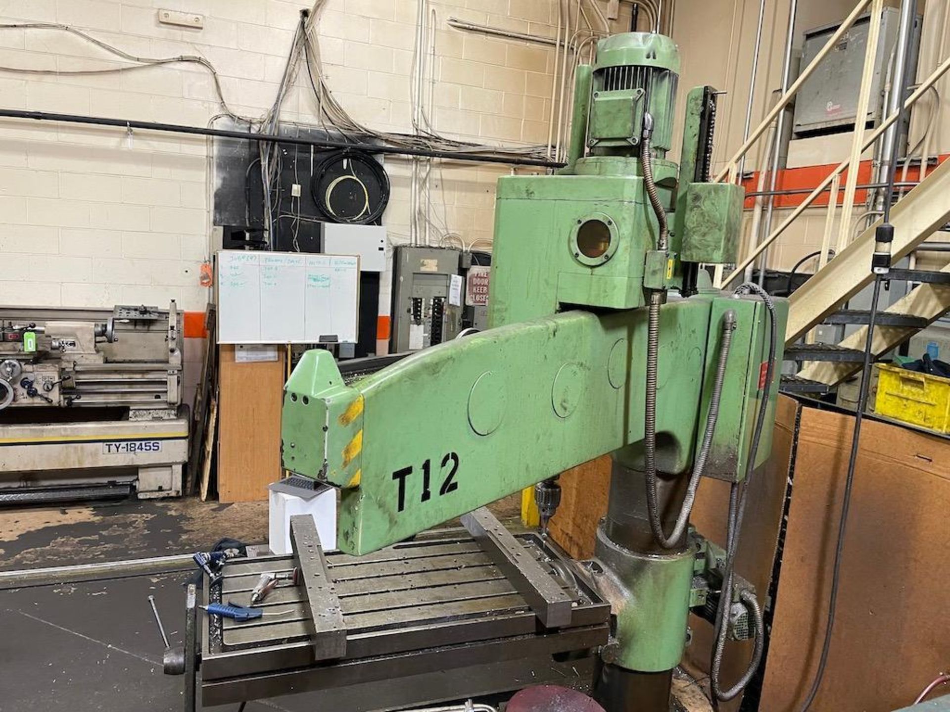 EMA 4' RADIAL DRILL, 1750 RPM, 9" COLUMN, 48" X 22" POWER ADJUSTABLE AND PIVOTING TABLE, SN 163479 [ - Image 7 of 7