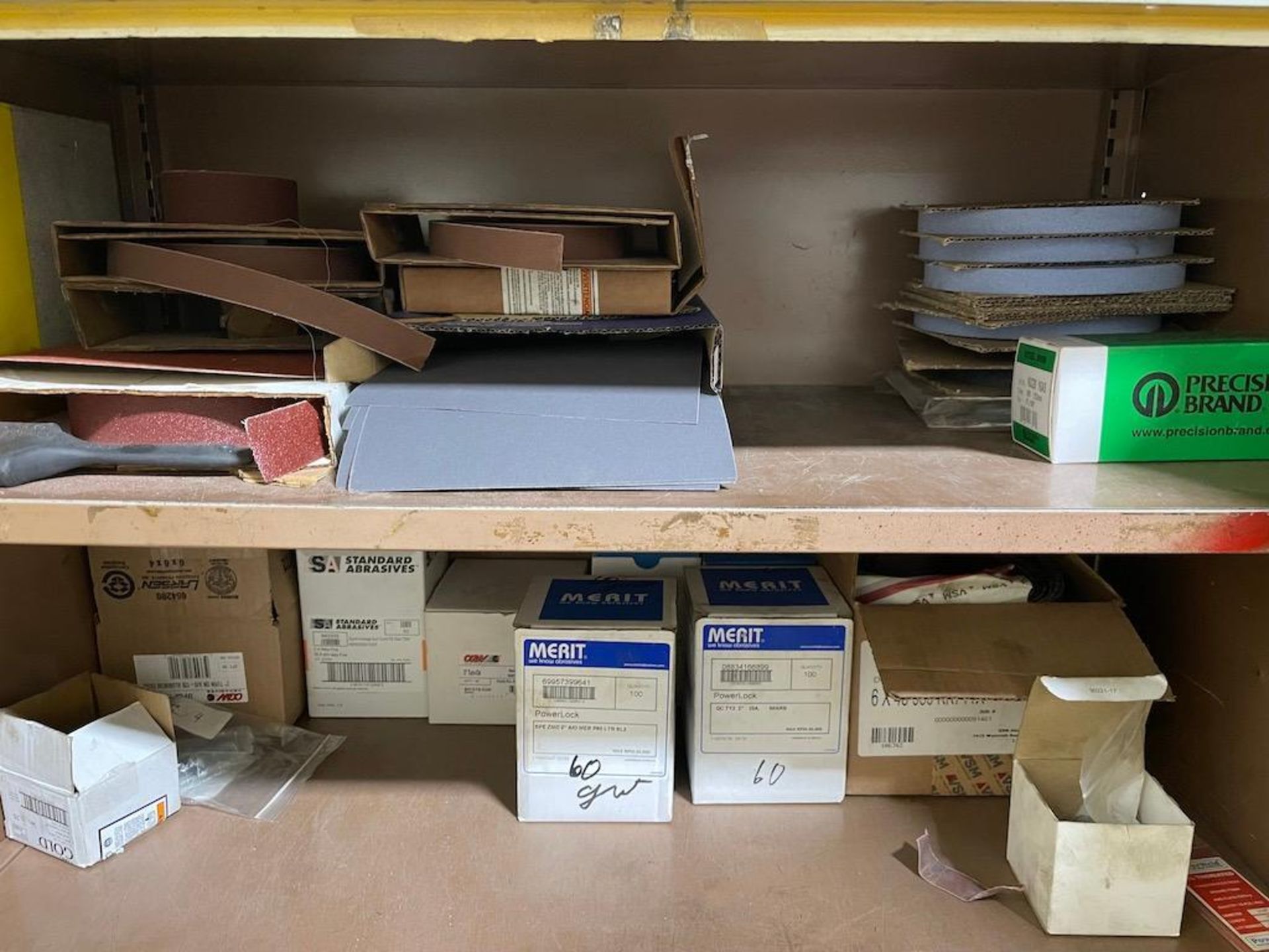 2 DOOR CABINET INCLUDING ASSORTED GRINDING WHEELS, ABRASIVES, PLUS GRINDING WHEELS ON WALL BOARD - Image 2 of 5