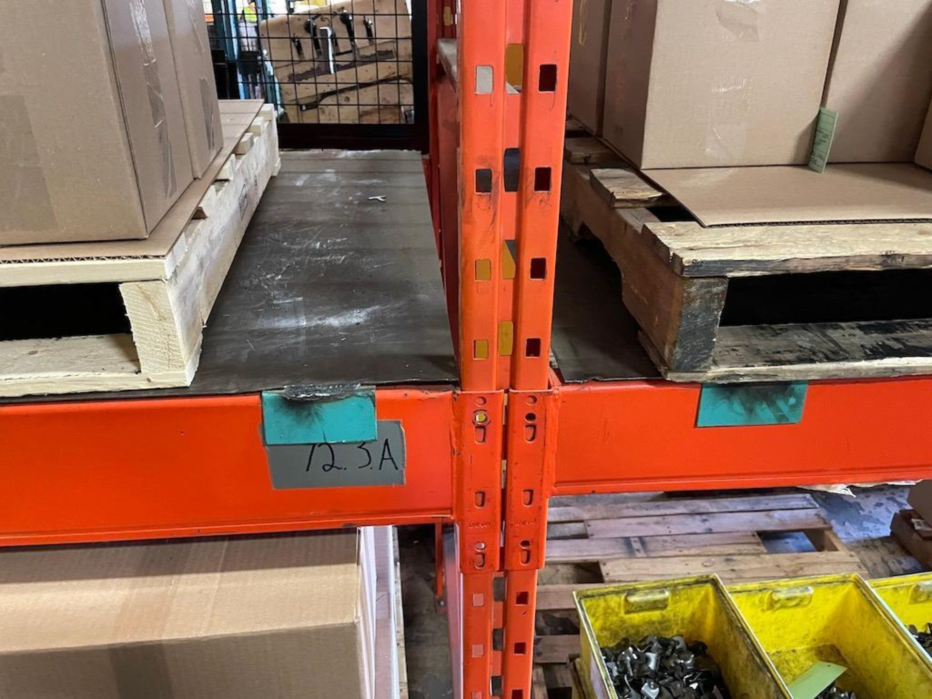 LOT ASSORTED RACKING INCLUDING: 5 SECTIONS APPROX. 10' BEAMS, 12' H X 2.5' SOLID STEEL DECKING, 2 SE - Image 16 of 30