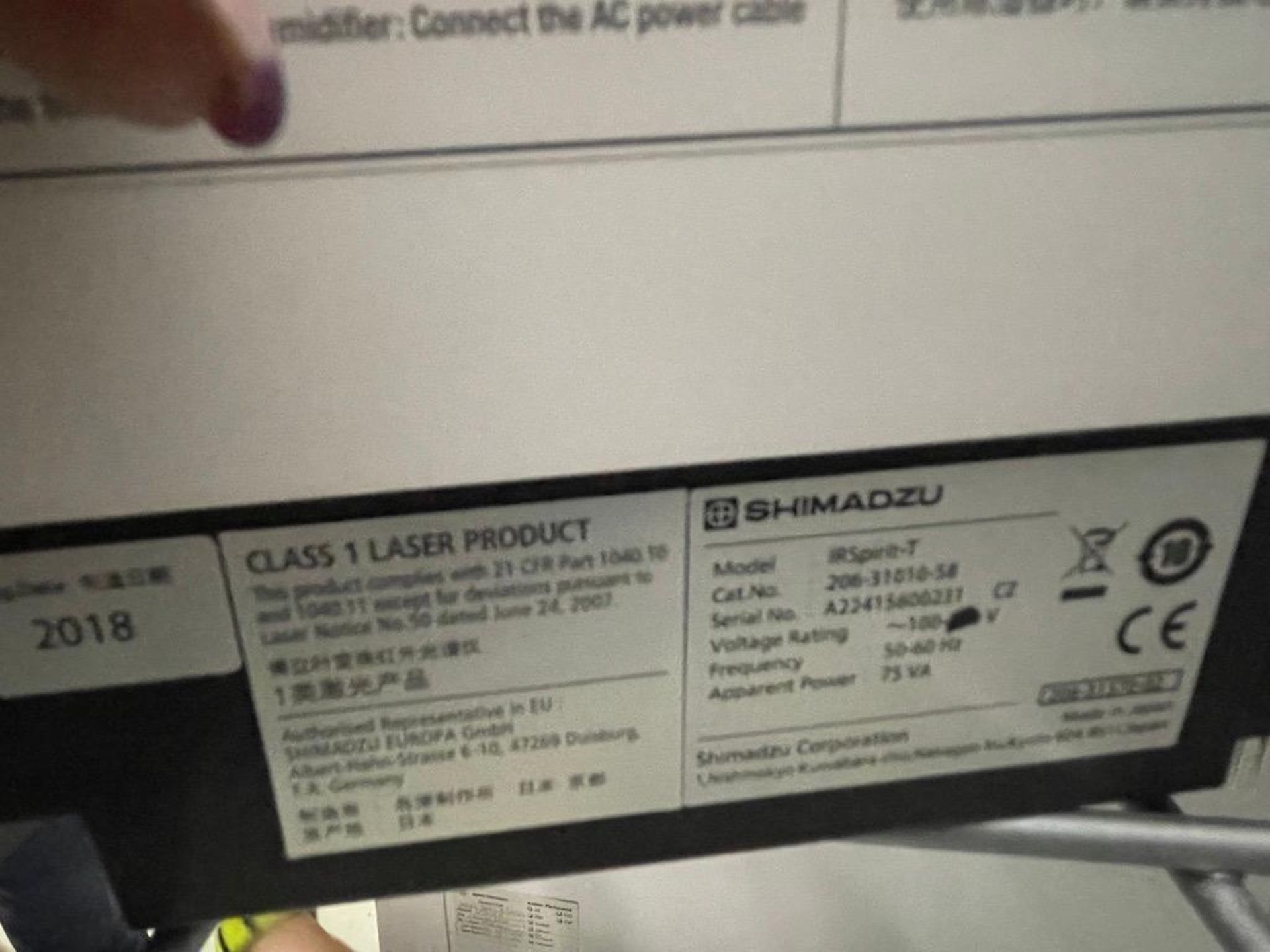 SHIMADZU IRSPIRIT FOURIER TRANSFORM INFRARED SPECTROPHOTOMETER, MODEL QATR-S SINGLE REFLECTION ATR A - Image 5 of 17