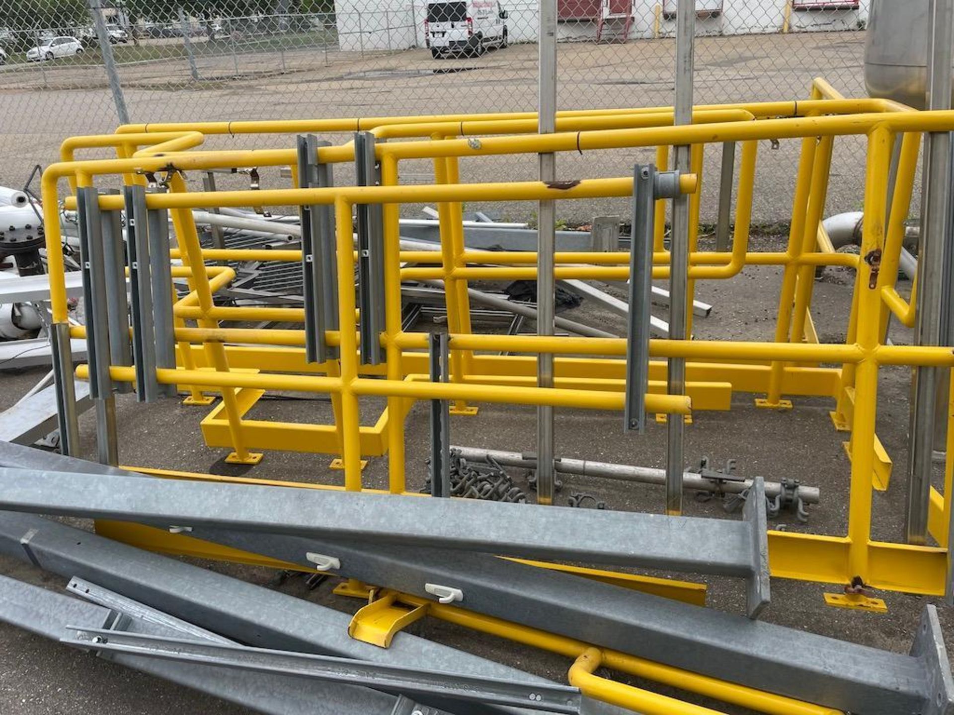LOT ASSORTED SS AND STEEL INSULATED PIPING, FRAME, MOTORS, PALLET JACK GALVANIZED STAIRCASE AND FRAM - Image 6 of 29