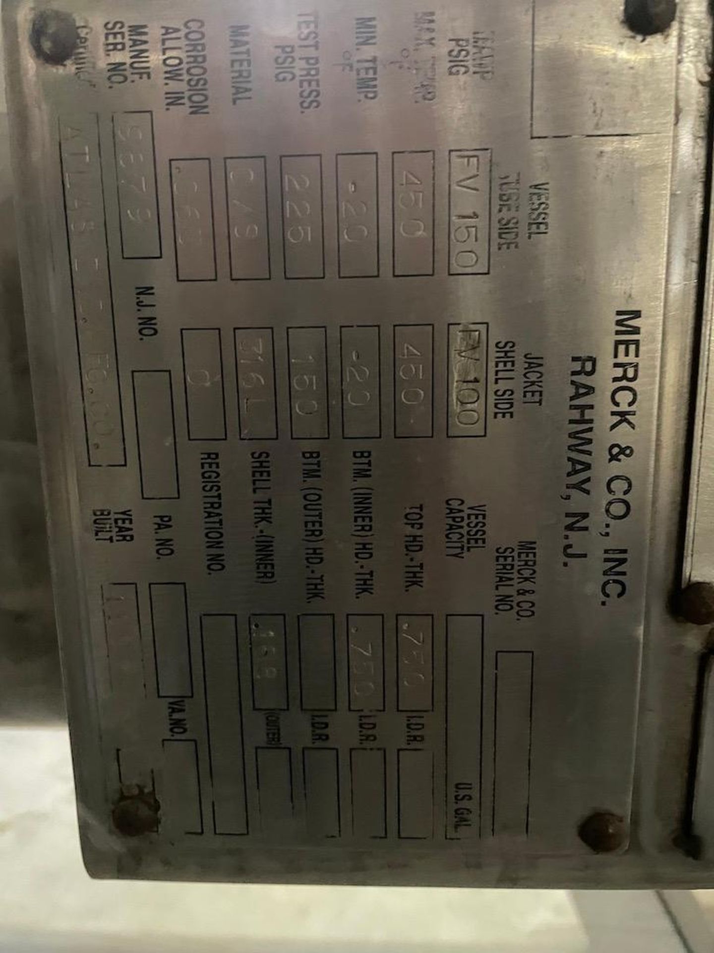 MERCK & CO HEAT EXCHANGER UPDATED IN 2010 TO MAWP 100 PSI AT 450 DEG F, SN 8385 - Image 5 of 7