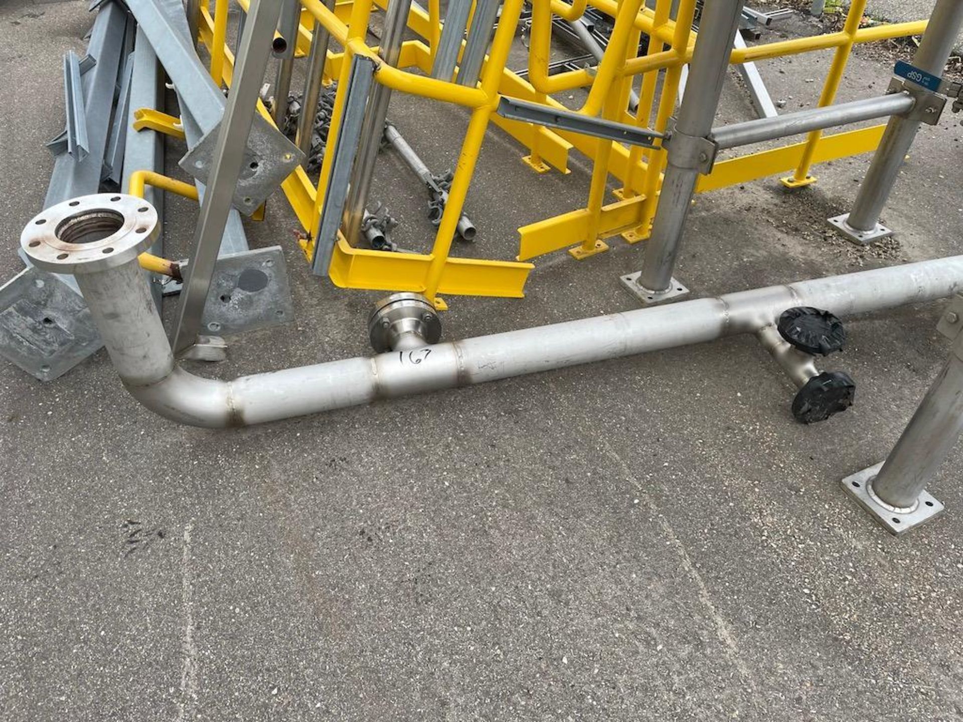 LOT ASSORTED SS AND STEEL INSULATED PIPING, FRAME, MOTORS, PALLET JACK GALVANIZED STAIRCASE AND FRAM - Image 8 of 29