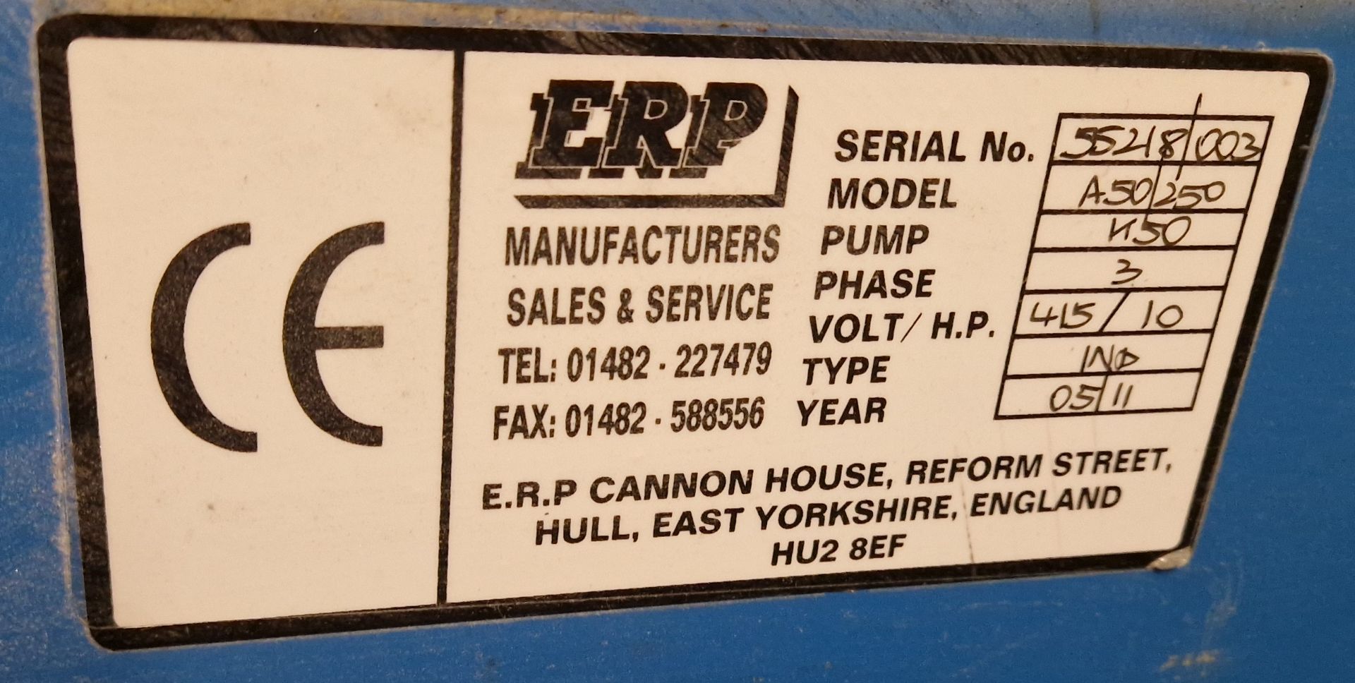 An ERP A50/250 Receiver mounted Vertical Twin Cylinder Air Compressor, Serial No. 55218/003 (Year - Image 2 of 3