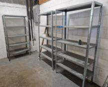 Three Bays 5-Tier Galvanised Steel Parts Racks (N.B. Contents Not Included)